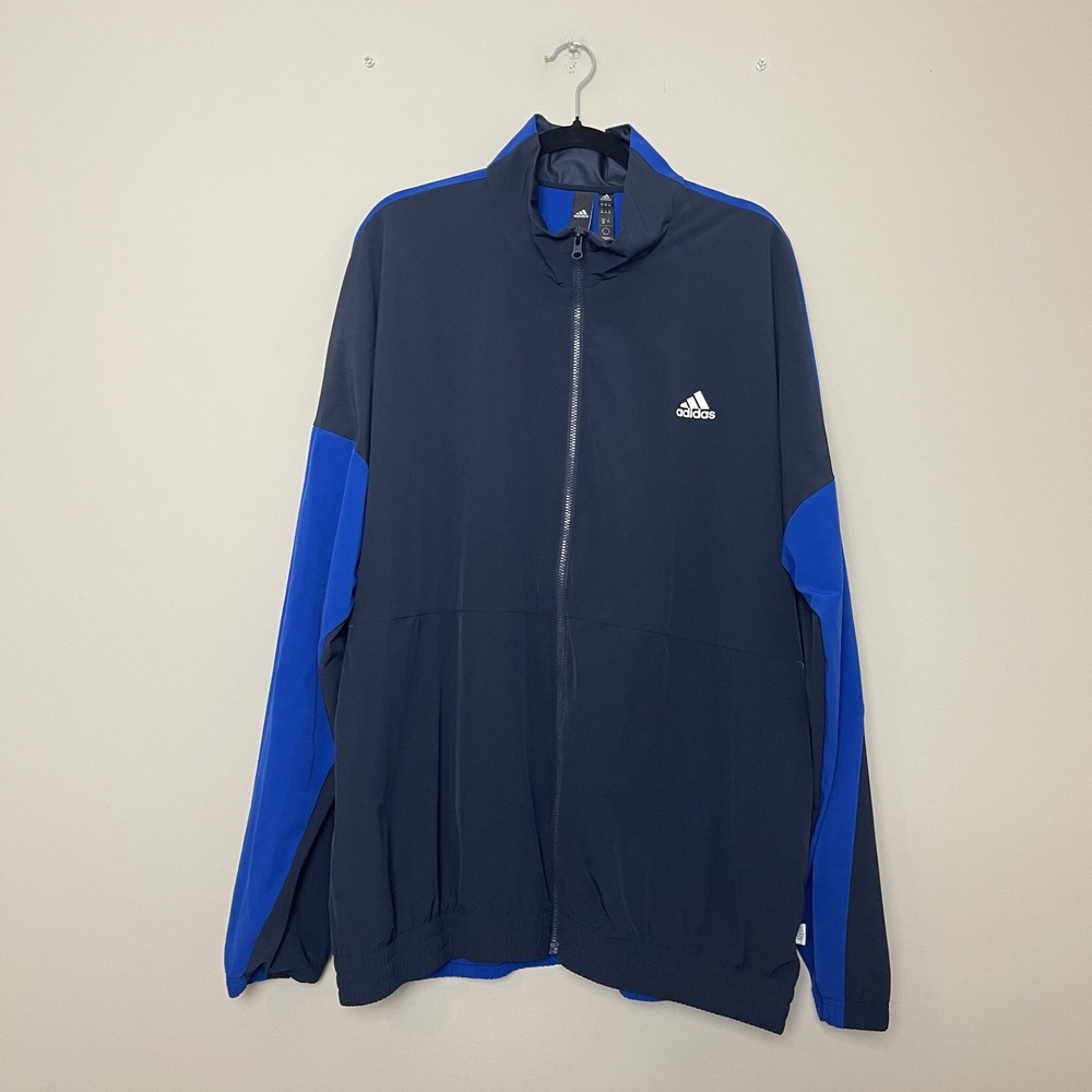 Adidas Sportswear travel Blue Colorblock Windbreaker Zip‎ Up Jacket Men's Sz 2XL